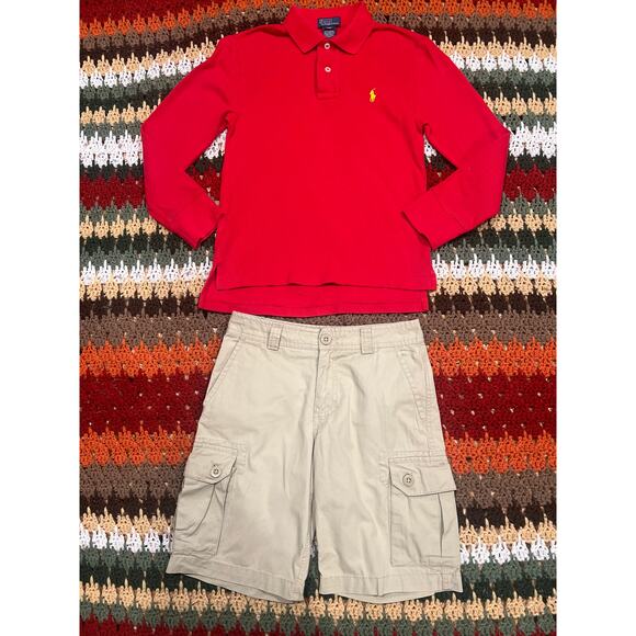 Polo Ralph Lauren Boys Set Long Sleeve Polo Cargo Shorts  8/10 - Picture 2 of 8